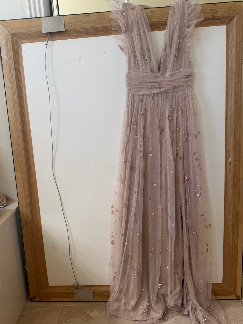 Altar'd State Dusty Rose Embellished Tulle Maxi Dress